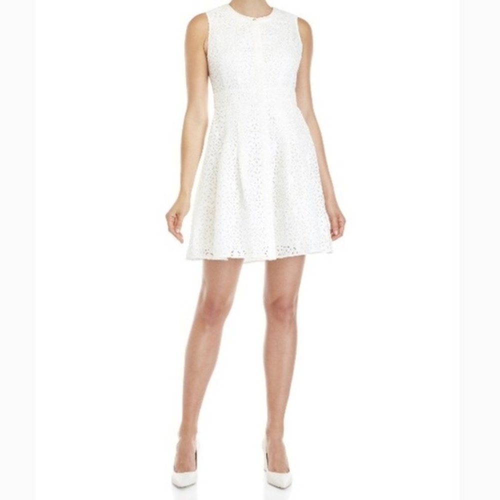 Rachel Roy Laser Cut Lace Shirt  Dress in White size 4